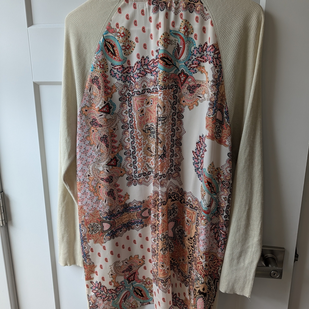 Johnny Was Cream Open-Front Women's Cardigan with Paisley Lining - Picture 2 of 4